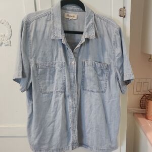 XL- Madewell Denim Blue Short Sleeve Shirt